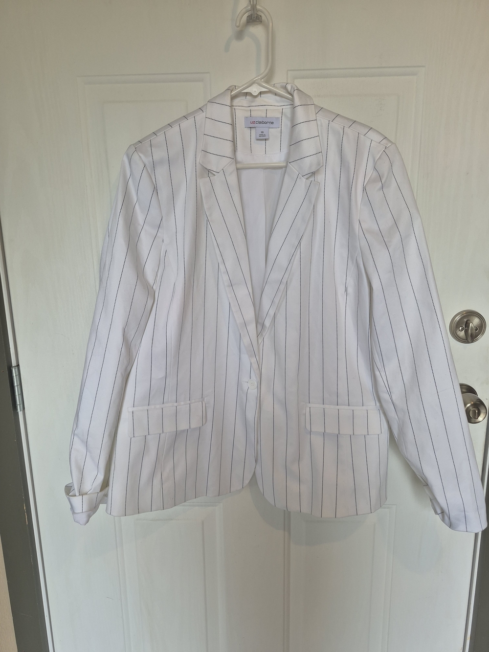 Liz Claiborne White Blazer with Navy Pinstripes